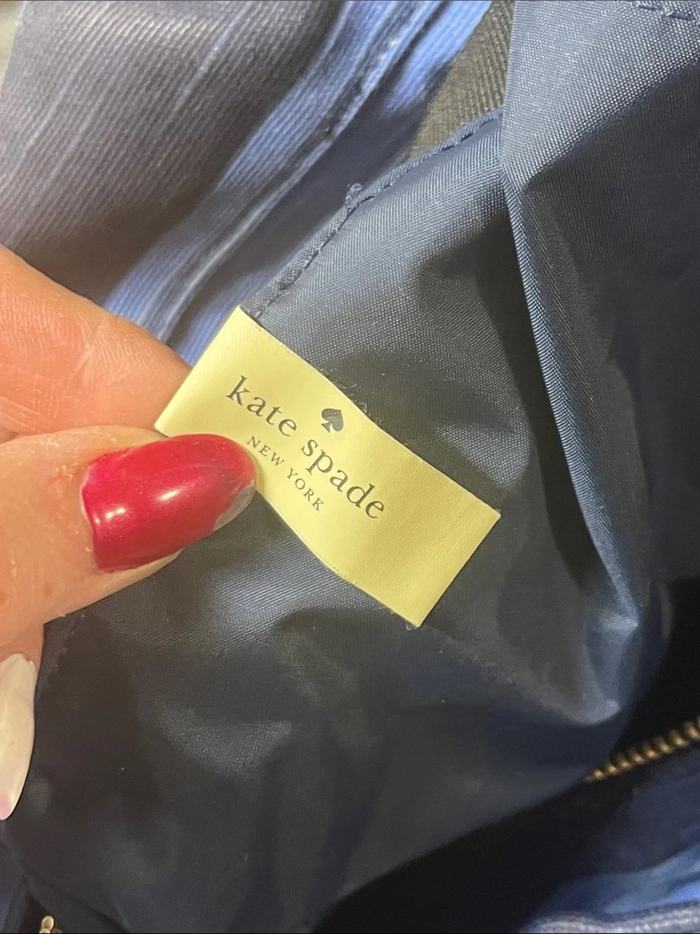 kate spade Blue and Navy Striped Tote with Brown Handles